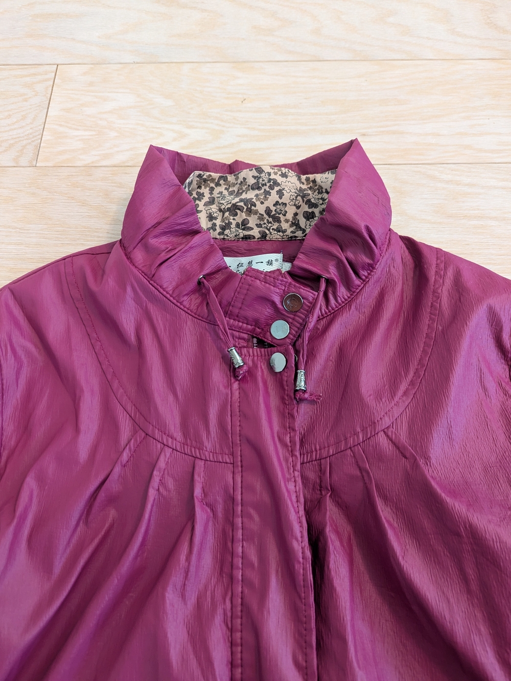 Women’s Raspberry Jacket with Floral Trim - Picture 2 of 4